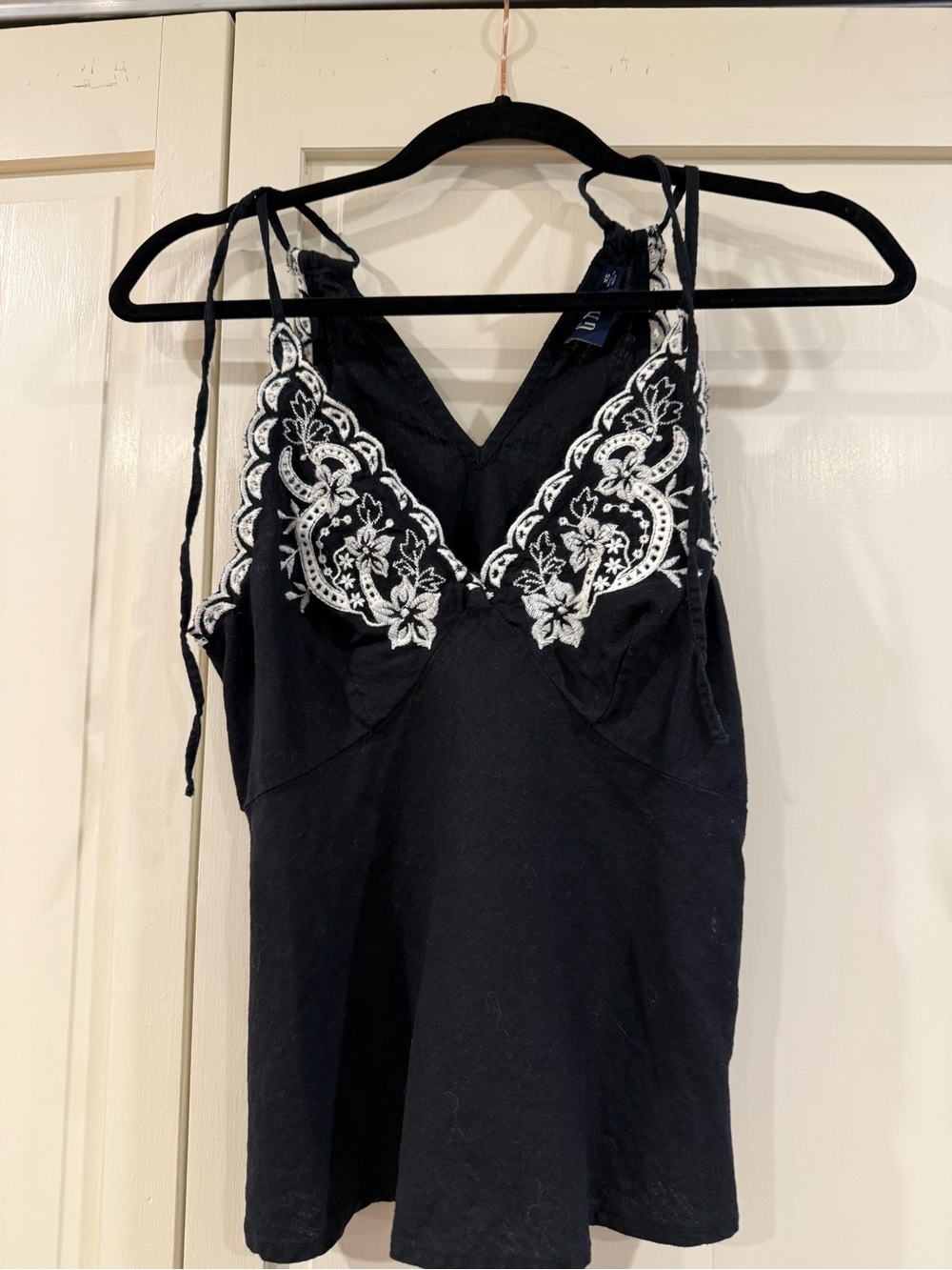 GAP Black Camisole with White Floral Embroidery